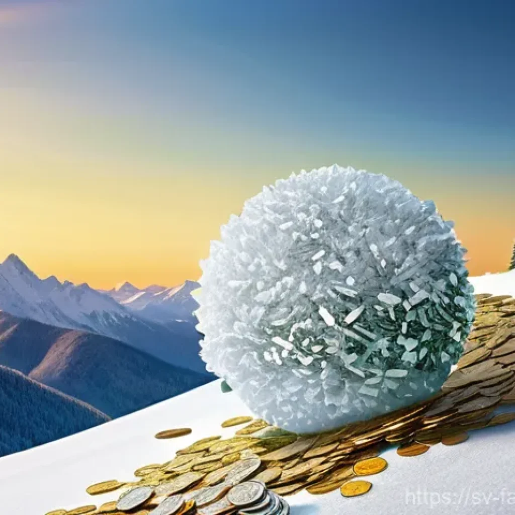 시간 가치를 고려한 투자 전략 - **Prompt:** A vivid depiction of the "snowball effect" of compound interest. A large, gleaming snowb...