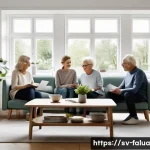 Home 19 시간 가치를 활용한 상속 계획 - A serene family meeting scene in a modern Swedish living room with natural light streaming through l...